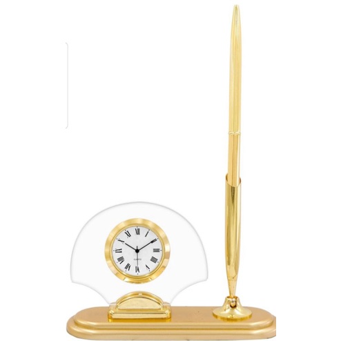 Jam Meja Clock Analog With Pen Holder REF. 0608 Gold Plated