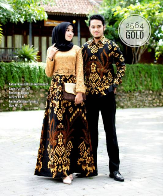 Baju Couple Pasangan Batik Dress Kondangan Gamis Brukat Corneli Kombinasi Batik Soga 2564 Sania Ruffle Batik Dress Baju Kondangan Wanita Gamis Brukat Kondangan