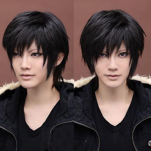 Wig Rambut Sintetis Pendek Tahan Panas Warna Hitam Untuk Cosplay Pria