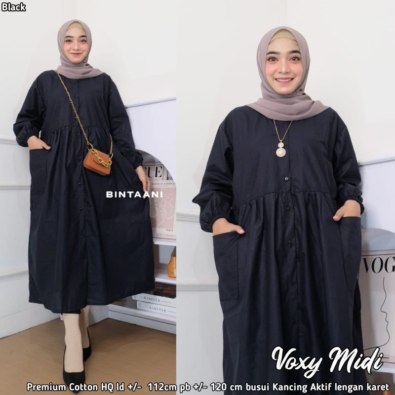 VOXY MIDI DRESS POLOS || PREMIUM COTTON || DRESS HIJAB