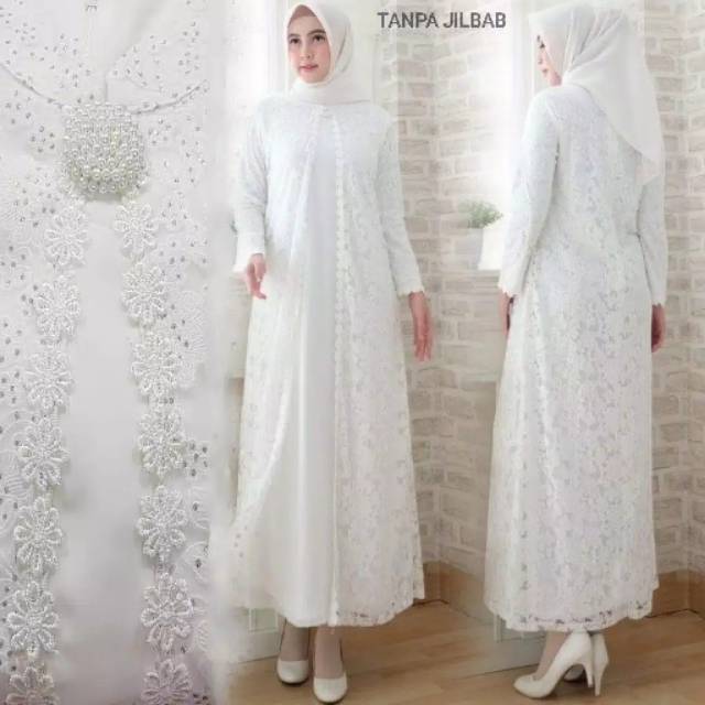 Baju Gamis Putih | Atasan Muslim Wanita Umroh Pengajian.