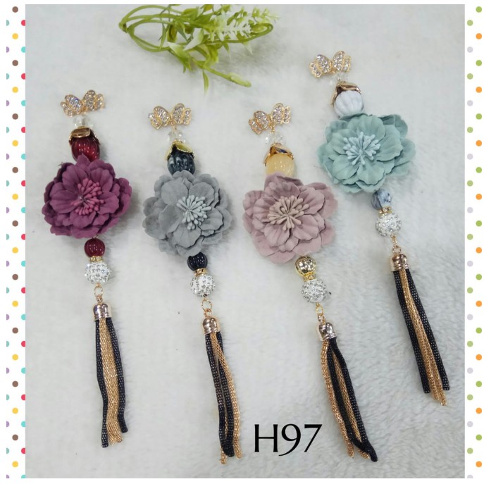 Bross muslim dagu bunga panjang/hijab pesta /accesories fashion/fashion muslim/peniti jilbab