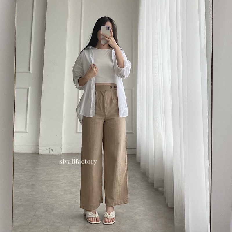 SIVALI Celana Kulot Linen Highwaist Premium 2240 Side Button -  Cullote Pants | Celana Kulot Wanita