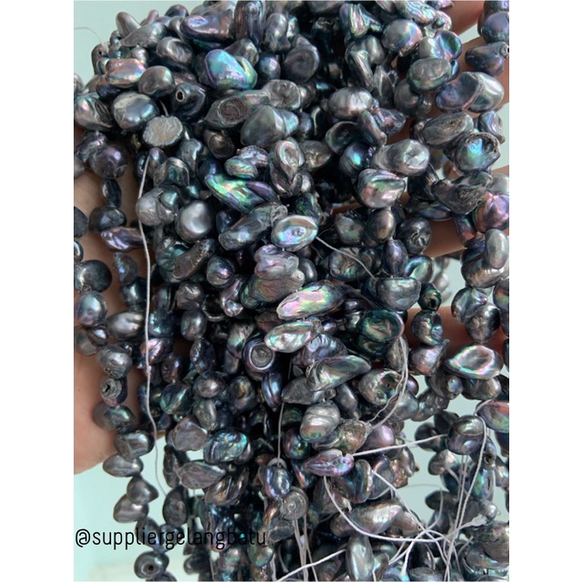 kerikil Mutiara Air Tawar KESHI BLACK tetes OVAL fresh water pearl