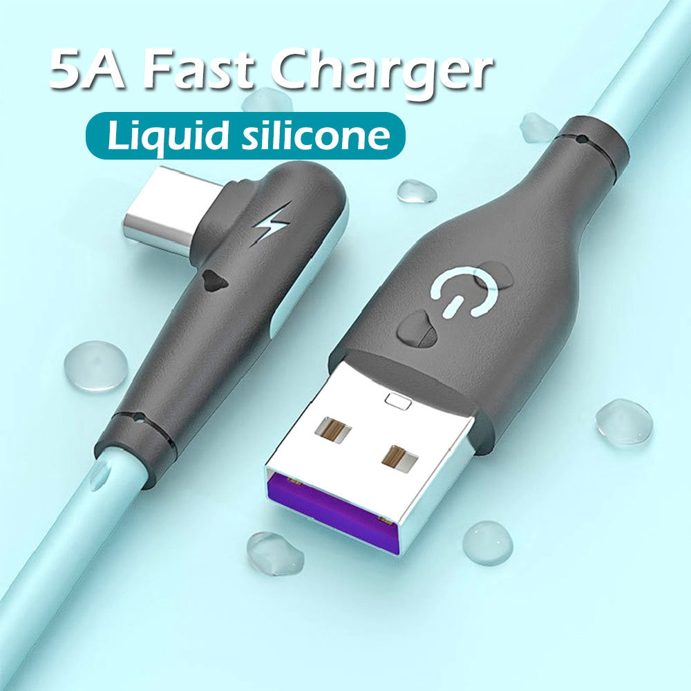 Kabel Data Type C 3A Fast Charging Cable Liquid Silicone 90 Degree Video Game Quick Charger
