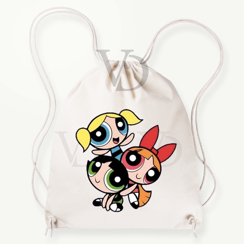 Tas Serut kanvas motif  powerpuff girls / tas gendong