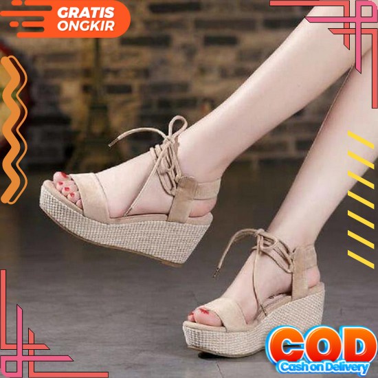 Sandal Wanita Wedges Premium Murah Kekinian Style Trendy Wejes Cewek Perempuan Karet Korea Branded O
