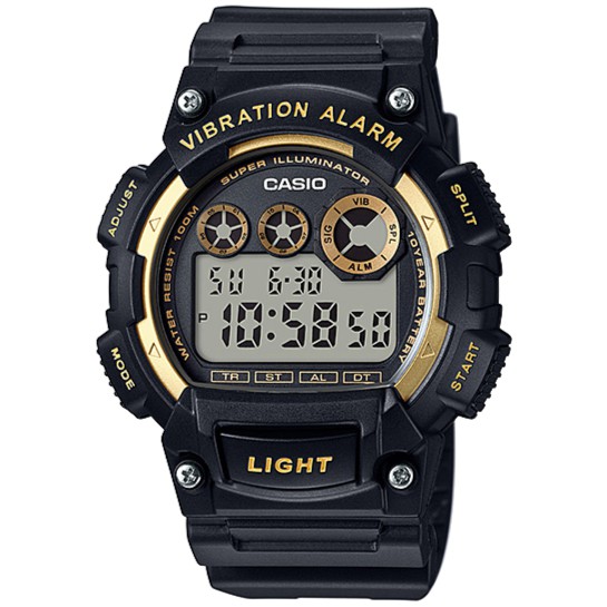 Casio Original W-735H-1A2 / W735H-1A2 (Vibration Alarm) Jam Tangan Pria Digital Karet Hitam Black Go