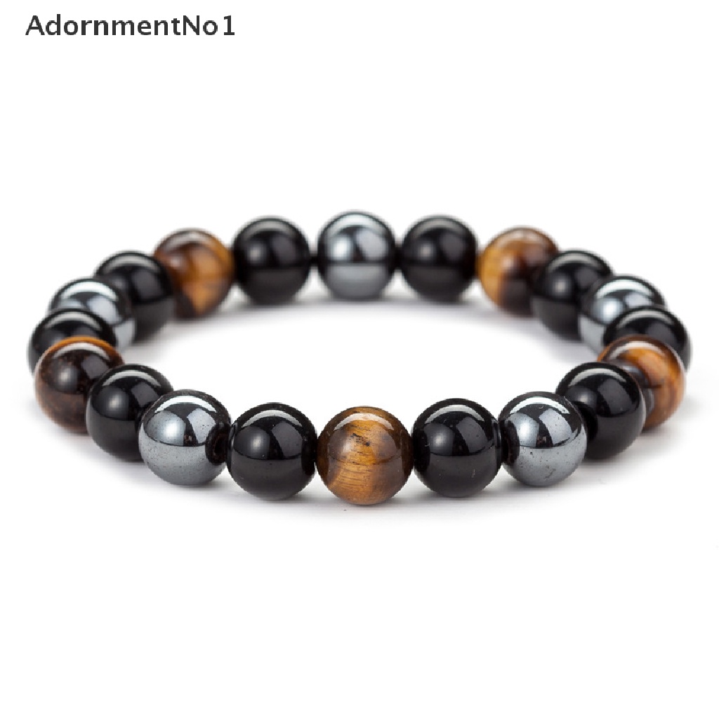 (AdornmentNo1) Gelang Manik Batu Obsidian Hematite Tiger Eye Hitam Untuk Pria