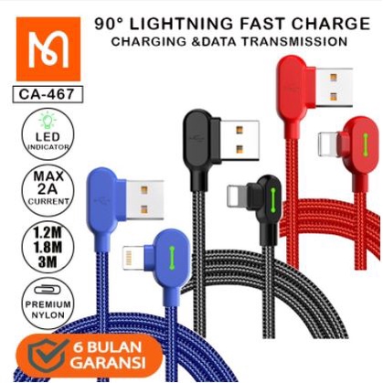 Mcdodo CA-467 Kabel Charger 90° For iPhone 7 8 Cable Data Gaming Fast Charging 2A