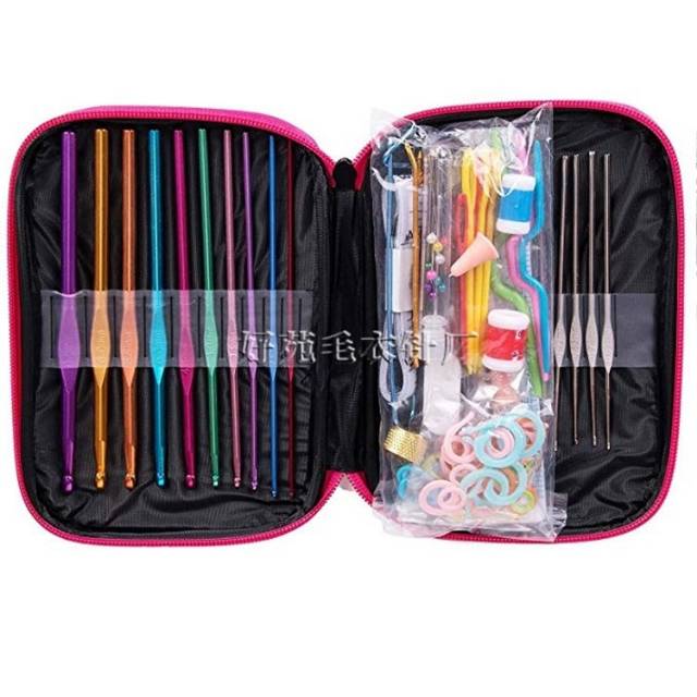 SET ALAT RAJUT JARUM RAJUT 100PC DAN TAS CANTIK PREMIUM KUALITAS IMPORT
