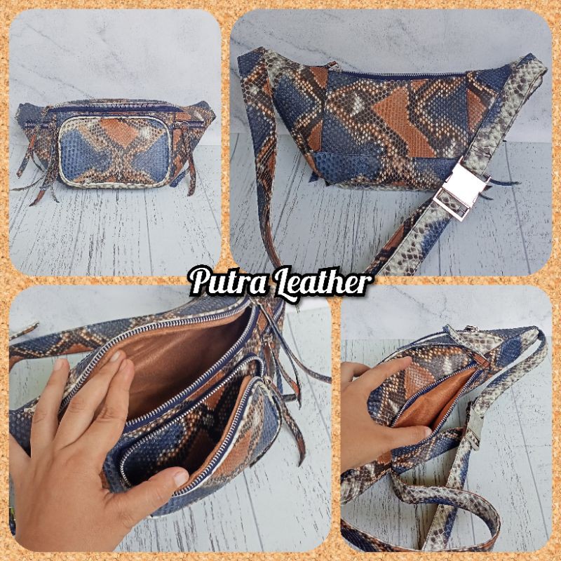 Waist Bag Tas Cowok kompek. Tas Kulit Ular