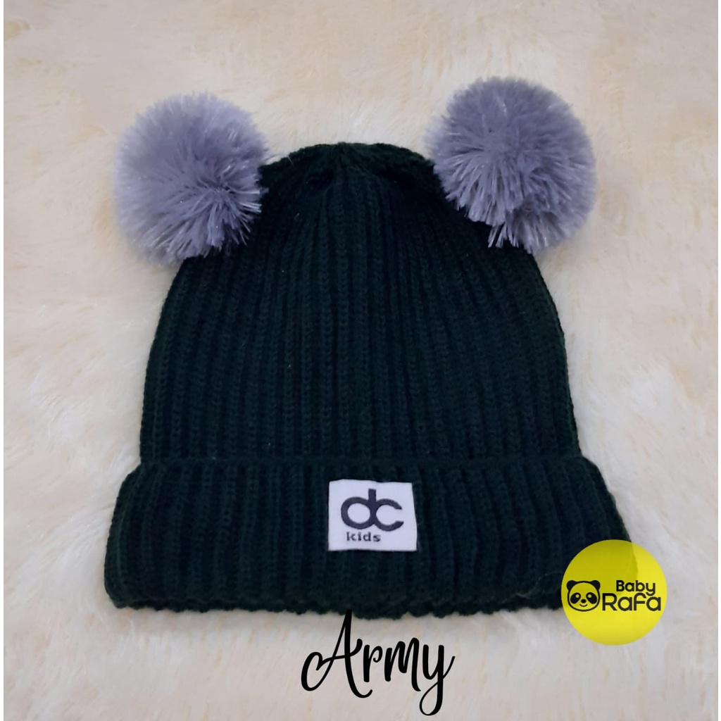 Topi Rajut Kupluk Bayi Pom Pom Premium / Topi Bayi Pom Pom Anak Laki - Laki Perempuan / Kupluk Baby Pompom DC Kids
