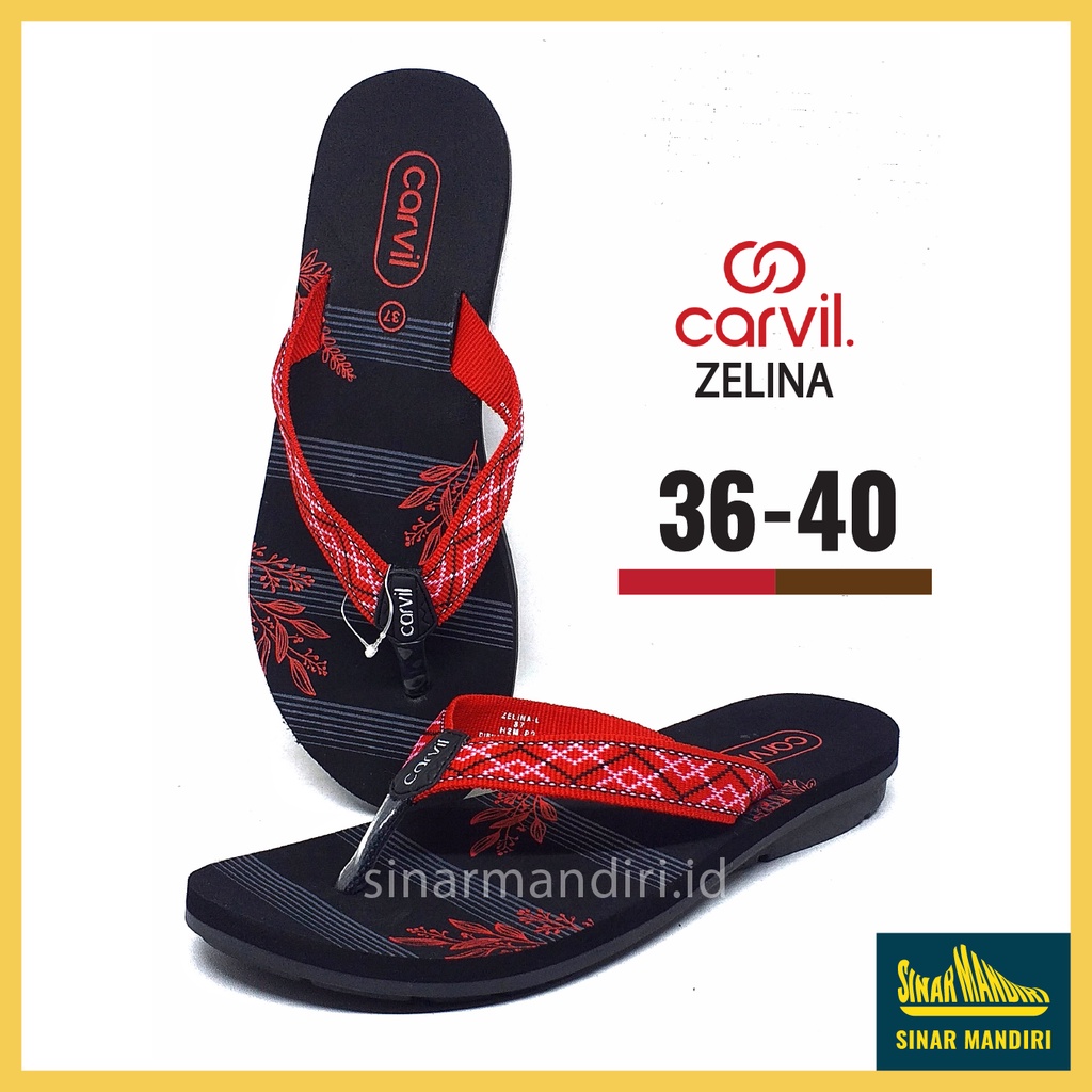 Sandal Jepit Carvil Zelina 36-40 Wanita/Cewek Remaja Dewasa Merah Coklat Original Realpict Ringan