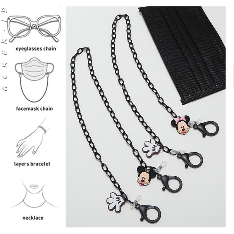 [ACKER] Kasual Sederhana Pria Wanita Hitam Acrylic Lanyard Mouse Rantai Topeng Lucu