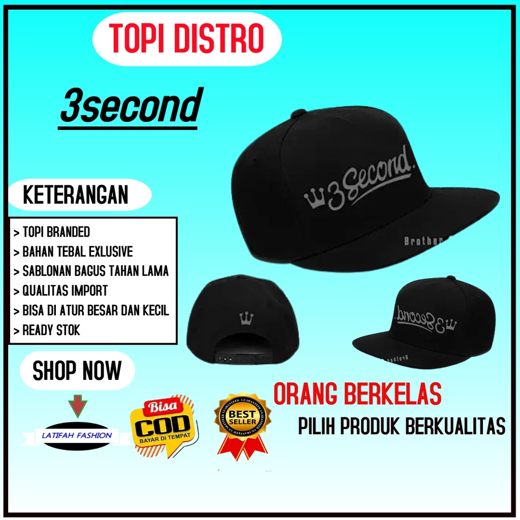 Topi Cowok Distro Bisbol 3second Fashion Atasan Peria Pria / Wanita Dewasa Keren Snapback Trucker Ba