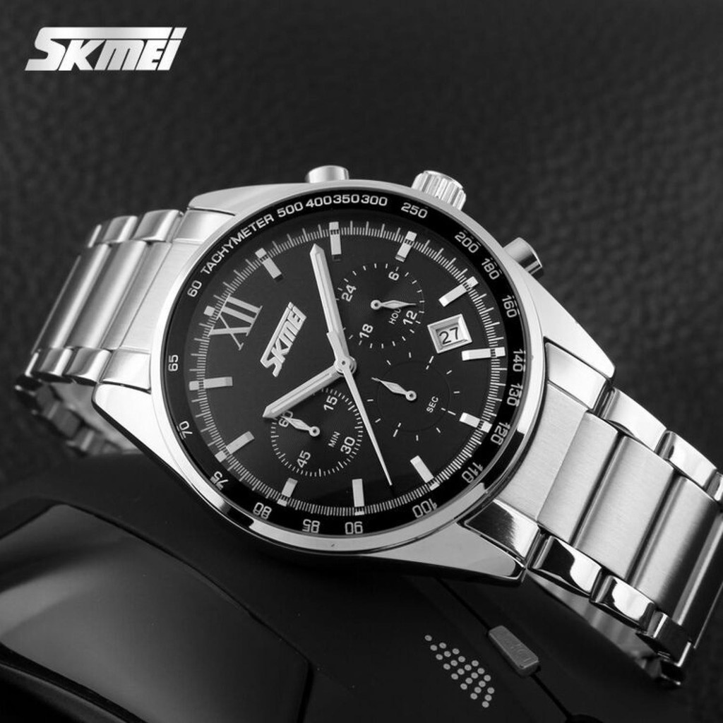 Promo SKMEI Jam Tangan Analog Pria - 9096CS Diskon Warna Hitam