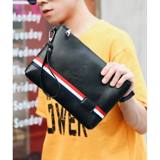 [COD] TAS TANGAN PRIA | CLUTCH KULIT PRIA | TAS KEREN PRIA  STRIPE