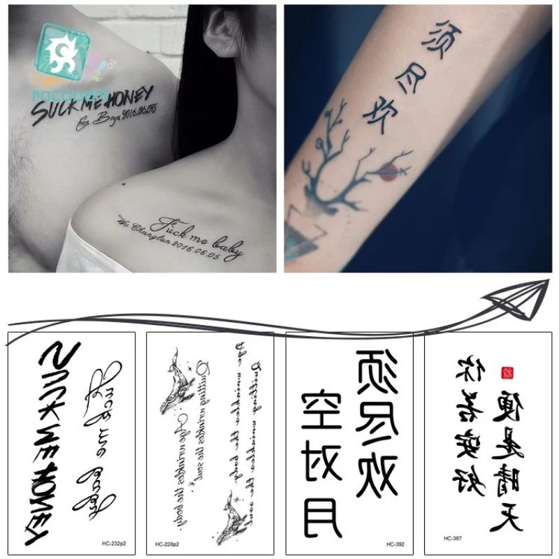 Tato Huruf Cina Tato Palsu Taty Tatouage Tubuh Seni Tahan Air Tato Sementara Stiker MODEL HC CHINA