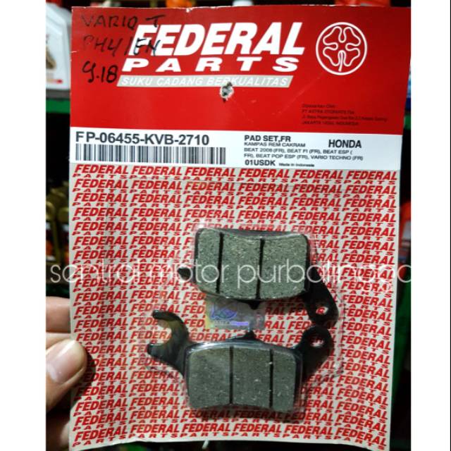Kampas rem depan diskpad honda vario techno beat fi beat karbu 2009 vario fi merk federal