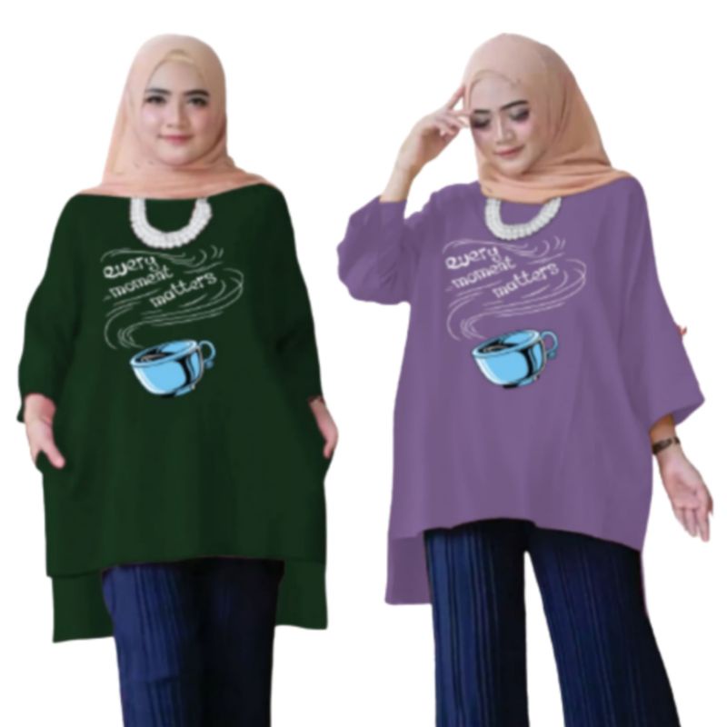 Tunik Wanita Oversize XXL LD 130 Cm Tangan 3/4 Bahan Kaos Babyterry . Baju Wanita Jumbo Atasan Tunik Dewasa Big Size Terbaru 2023 Kekinian Viral Murah Gelas