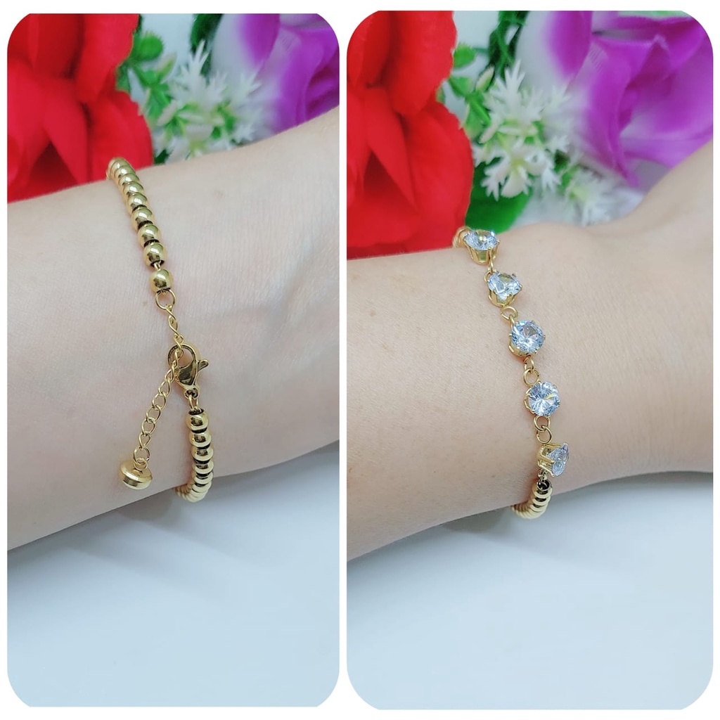 Gelang titanium permata dobel rantai perhiasan wanita jewelry 0298-0301