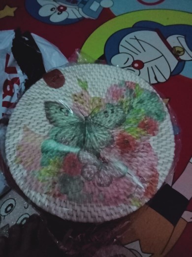 Tas Rotan Bulat Decoupage Diameter 20cm, 18cm, 15cm