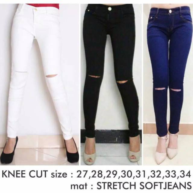 CELANA JEANS RIPPED WANITA SOBEK LUTUT BAHAN MELAR DAN TEBAL