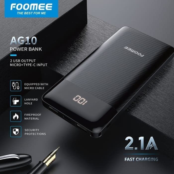Powerbank FOOMEE AG10 10000 mAh Power Bank Fast Charging 2.1A 10000mAh