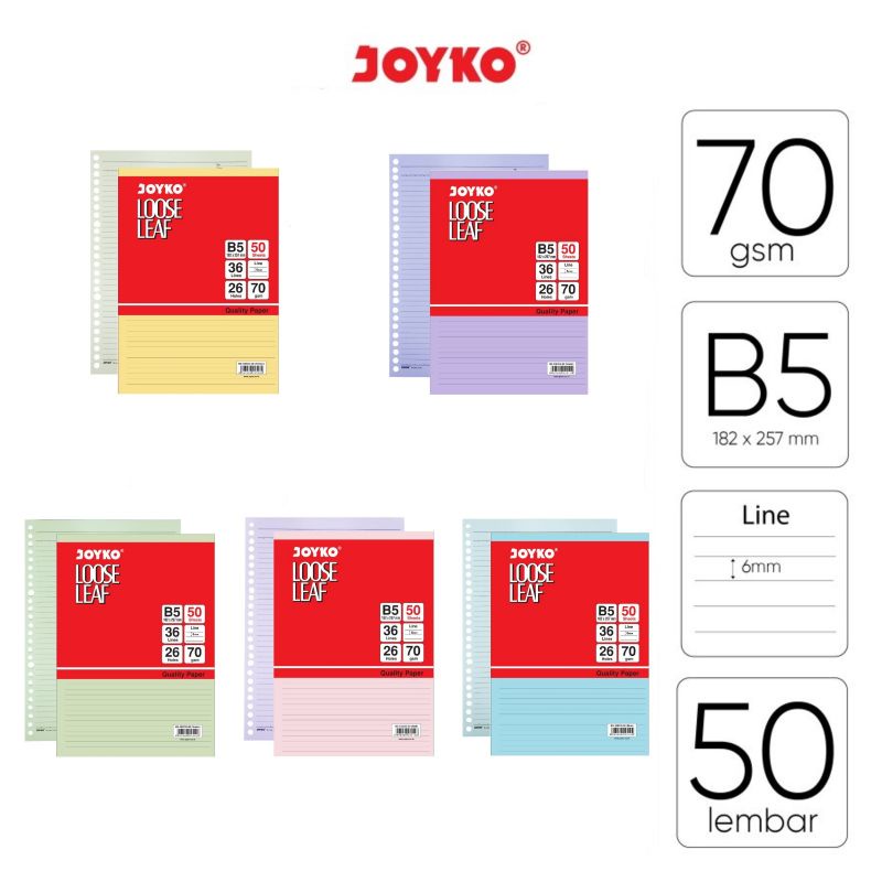 

Loose Leaf Color Isi Kertas File Binder Warna Joyko B5 50 Lembar