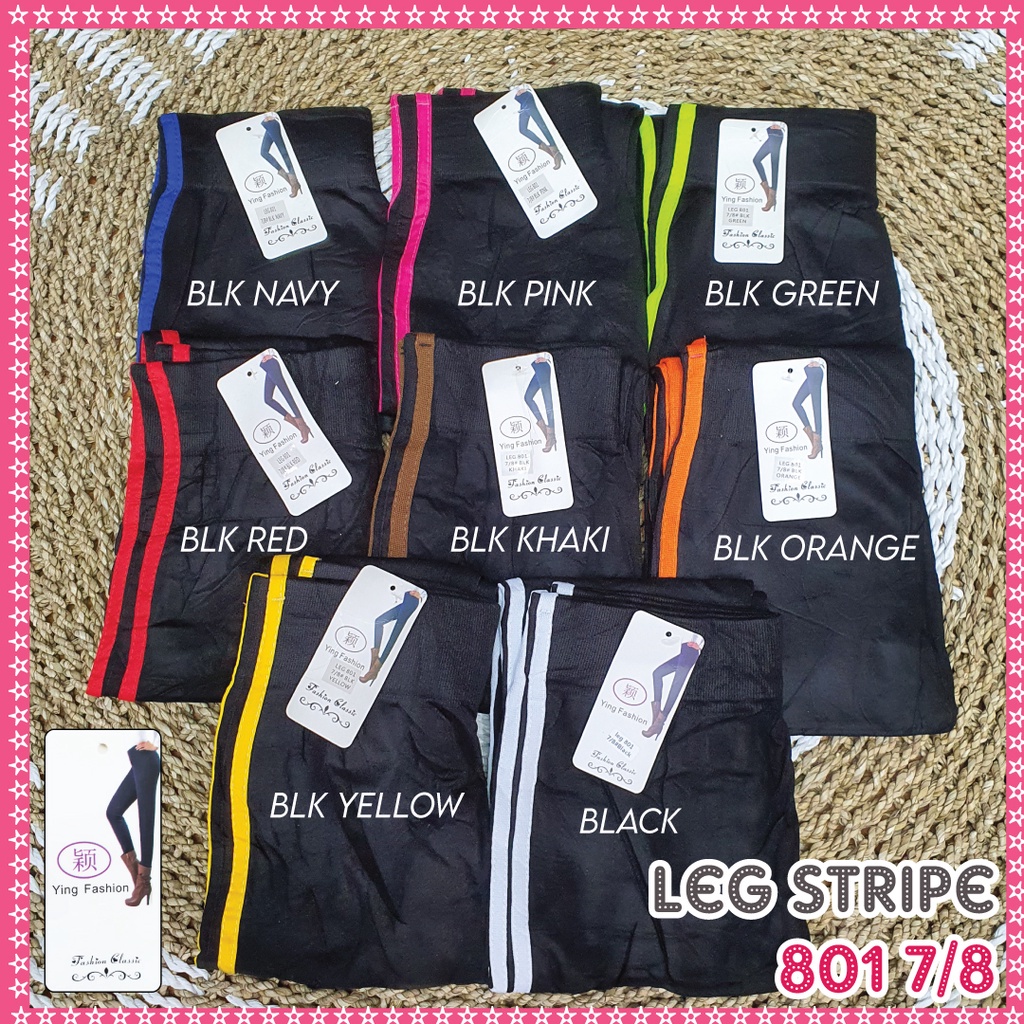 LEGGING STRIPE #801 Pendek HITAM / Legging stripe putih 7/8 - legging strips putih / Legging hitam