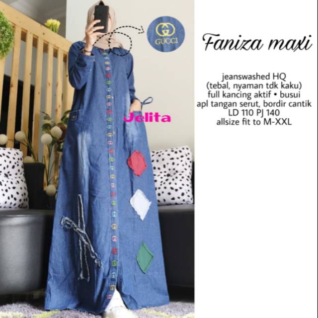 DRESS PANJANG MAXI FANIZA / JEANWASHED / LD 110 PJ 140 / FIT TO M - XXL