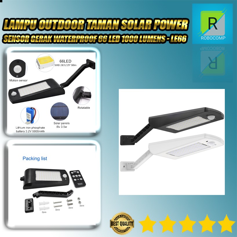 Lampu Outdoor Taman Solar Power Sensor Gerak Waterproof 66 LED 1000 Lumens Alloet - LE66