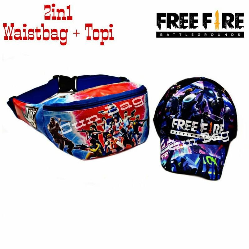 Waistbag Free Fire / Tas Selempang Free Fire + Topi Free Fire