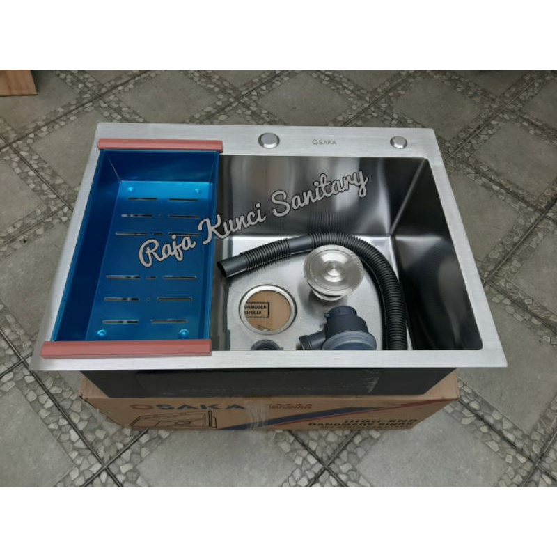 Paket Lengkap Kitchen Sink 6046+Kran Tarik Panas Dingin Stainless SUS 304+Tempat Sabun+Stop Kran