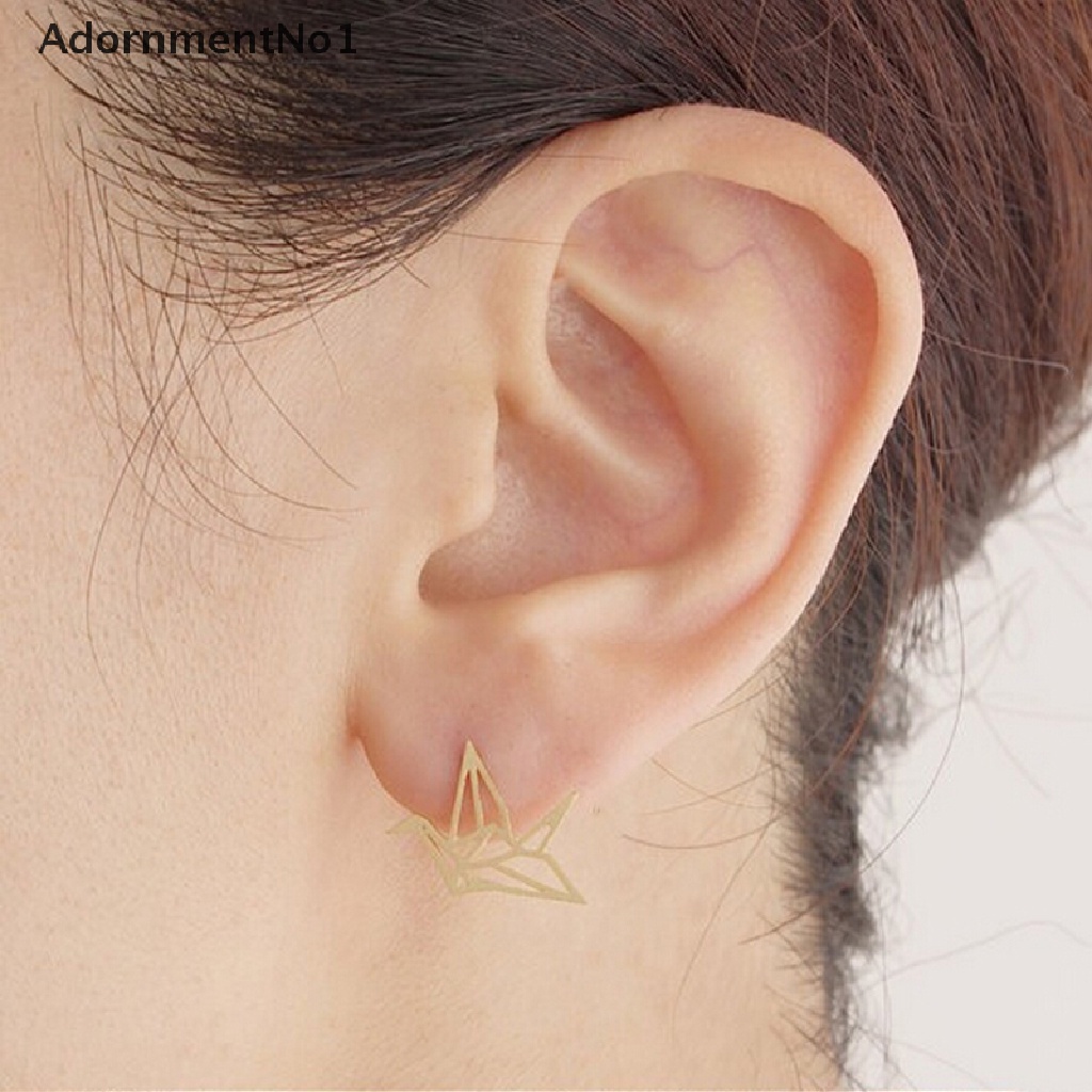 (AdornmentNo1) Anting Tusuk Gantung Desain Origami Bangau Hollow Untuk Wanita