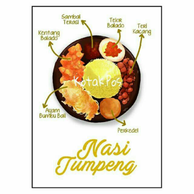 

NASI TUMPENG KHAS INDONESIA FOOD FOODIE MAKANAN ILUSTRASI KARTU POS POSTCARD POSTCROSSING SURAT unik