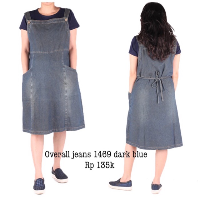 Baju hamil jeans overall hamil jumpsuit 1469 dark blue