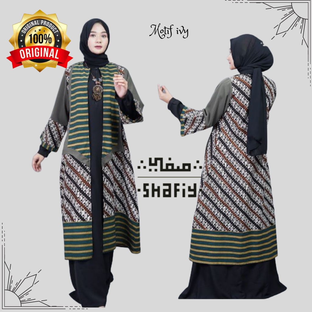 Ivy Outer Gamis Batik Shafiy Original Modern Etnik Jumbo Kombinasi Polos Tenun Lurik Terbaru Dress Wanita Muslimah Dewasa Kekinian Cantik Kondangan Muslim  Syari XL