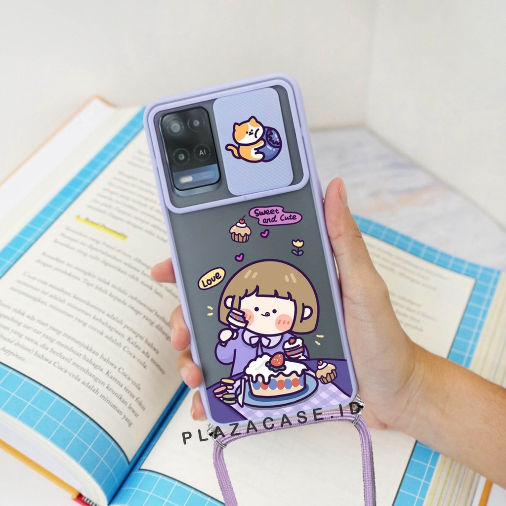 Softcase Slide Camera + TALI [PKG01] For OPPO Reno 6 4G A5S A15 A3S A54 A16 A5 2020 RENO 5F OPPO A74 | CASE SLIDE | CASE PROTECT | CAMERA PROTECT | KAMERA PROTEK | CASE TUTUP | SLIDE CAMERA | CUTE CASE | CASE LUCU | LILAC | MINT | PEACH | BLACK