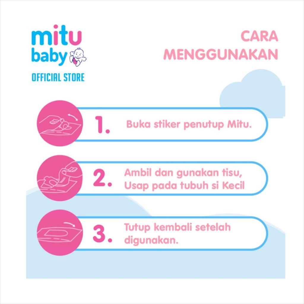 [ Buy 1 Get 1 ] Tissue Basah Mitu Baby Wipes Fresh &amp; Clean 40S + Esktra Isi 20S / 40 Sheets + 20 Sheets Pink Blooming Cherry