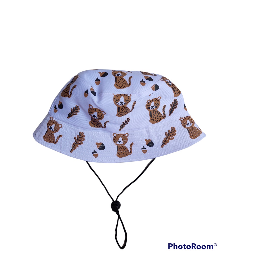 Bucket Hat Anak Tali Sablon Karakter Macan Usia 1-8 Tahun Laki Perempuan