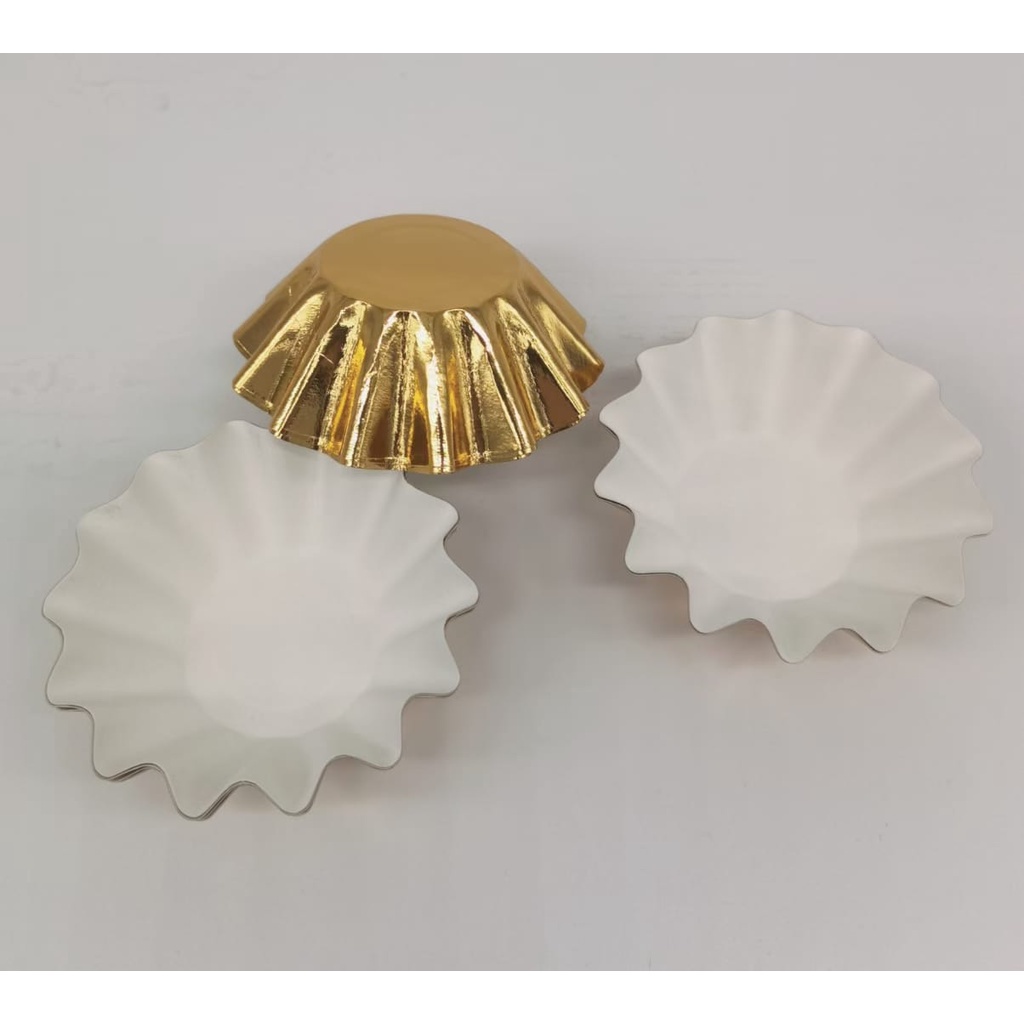 Kingsbakeware Cupcake Case Wave Gold / Silver Muffin Paper Cup 25 pcs