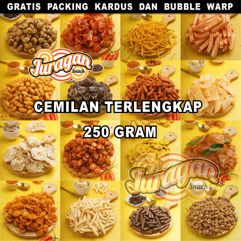 SNACK KILOAN TERLENGKAP 250 GRAM makanan ringan jajanan cemilan camilan pedas asin gurih manis murah