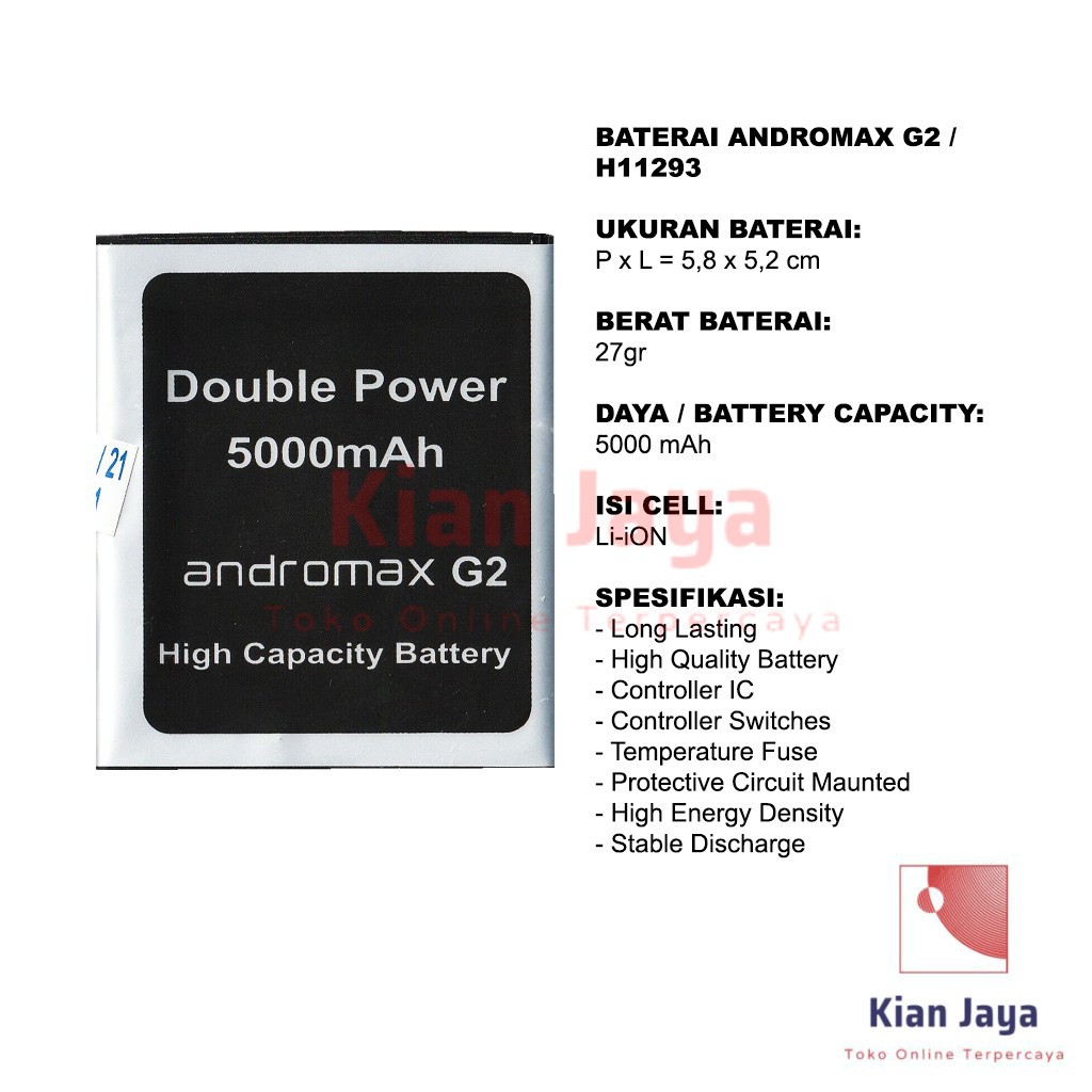 Baterai Hp Smartfren Andromax G2 / H11293 Original Batre Batrai Battery Double Power