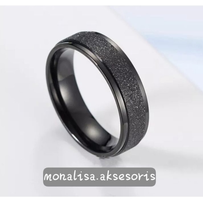 cincin titanium pria wanita model pasir hitam