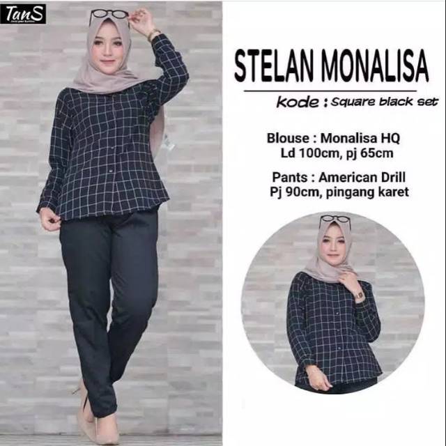 RPOMO SET KEMEJA KOTAK KOTAK MONALISA&amp;CELANA BAGGY PANTS  MURAH