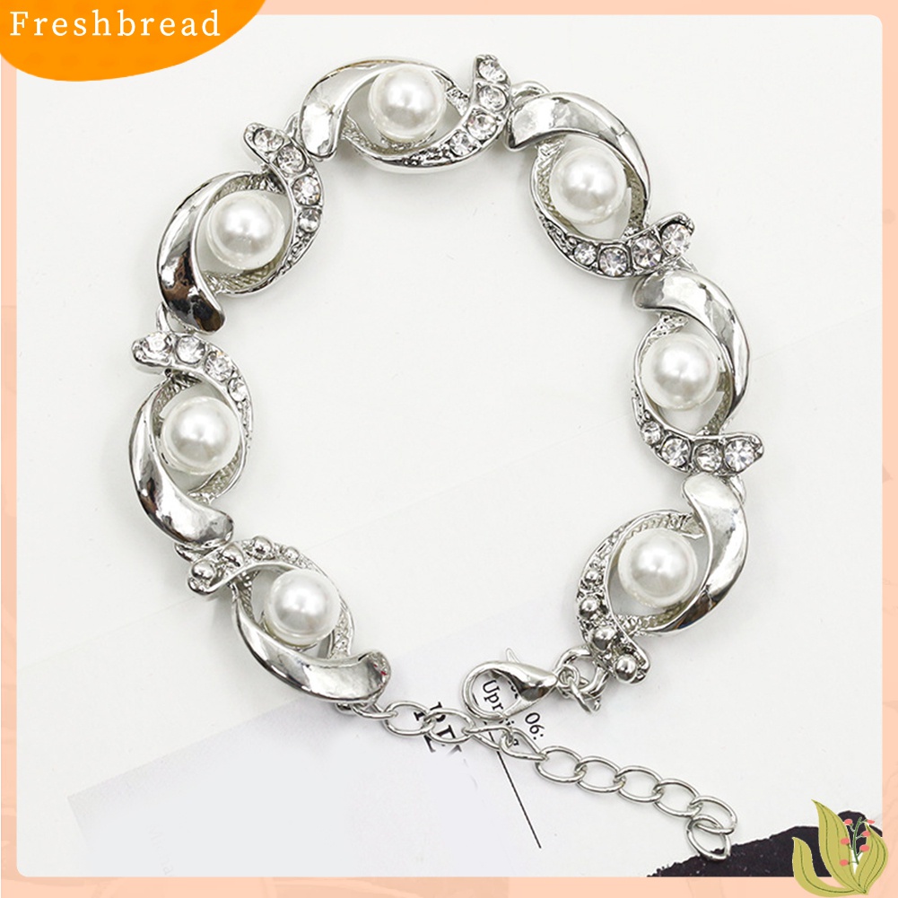 Terlaris Women Faux Pearl Rhinestone Inlaid Charm Bracelet Bangle Adjustable Jewelry Gift