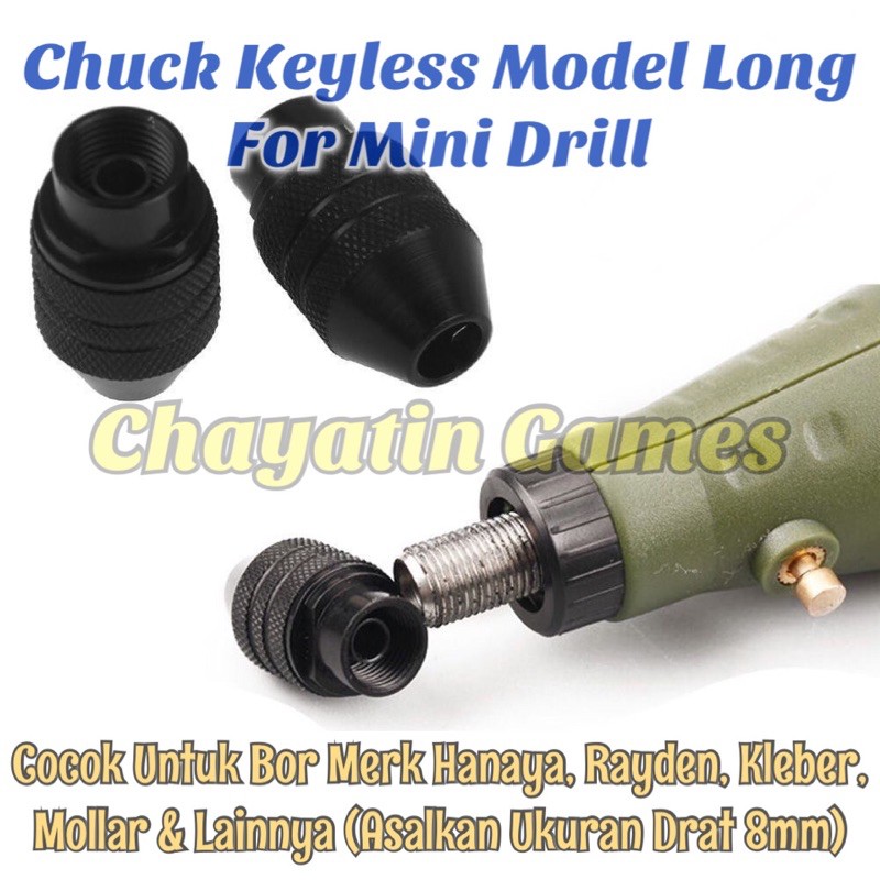 Keyless Kepala Bor - Chuck - Collet Bor Mini Model Long - Drat Panjang For Mollar