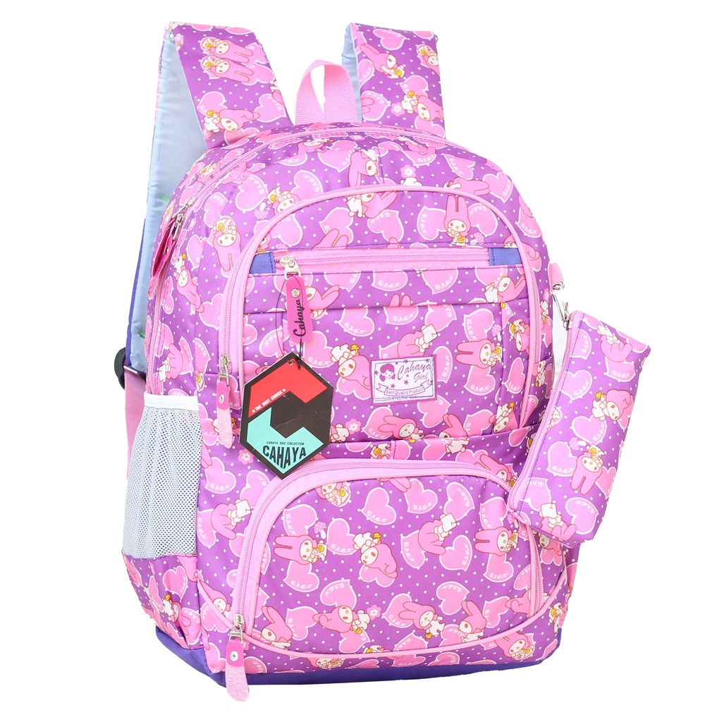 Tas Ransel Anak Perempuan Karakter Cahaya Melody Fashion Anak Tas Ungu Pink Cantik Ransel Anak SD Tas Ransel Perempuan Backpack Anak Cewek Hello Kitty Bonus Tempat Pensil Raincover Tas Ngaji Piknik Les TPA TPQ Muat LKS Buku Tema Buku Paket